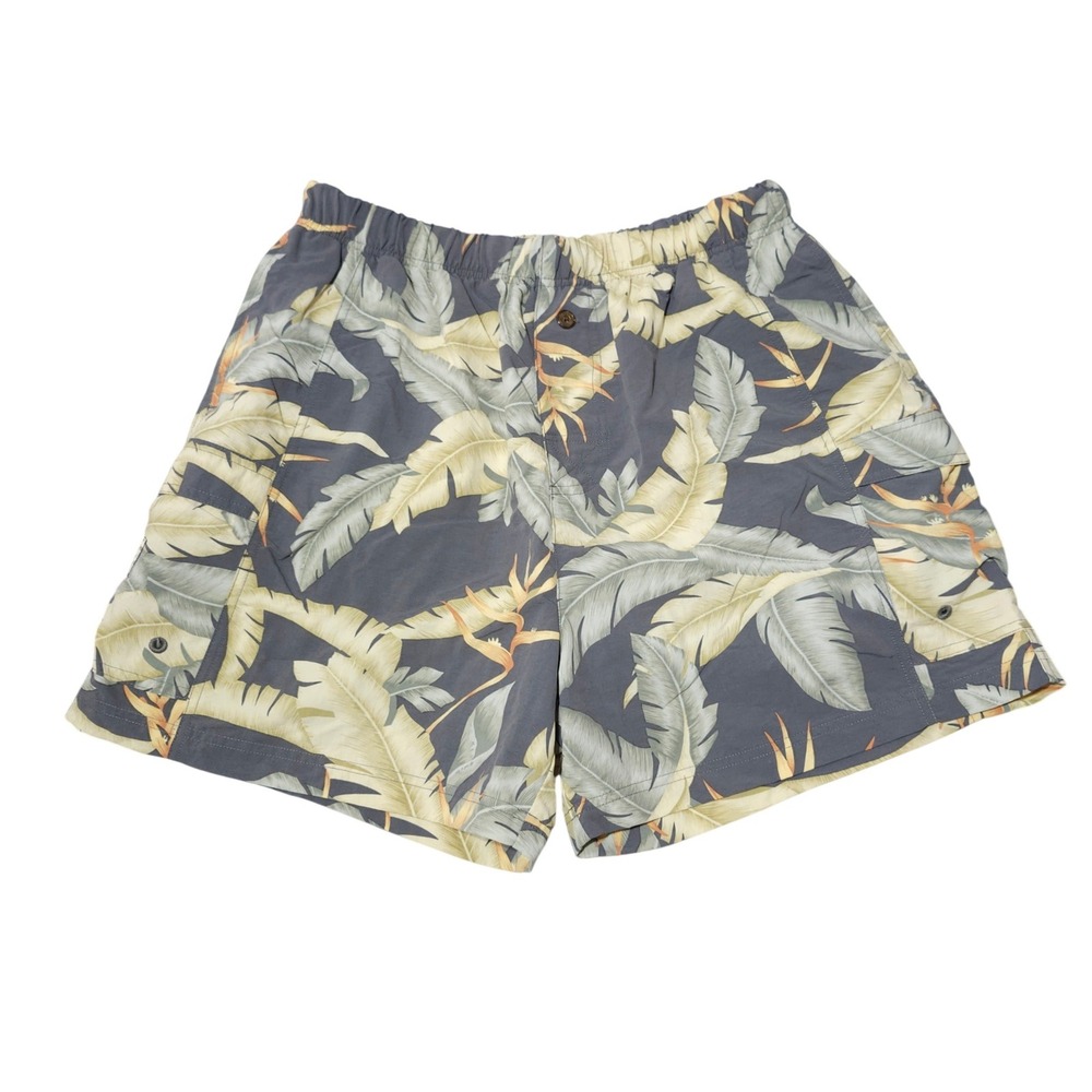 Tommy Bahama Tropical Leaf Swim Trunks Mens XL Grey Nylon Mesh Lined Shorts